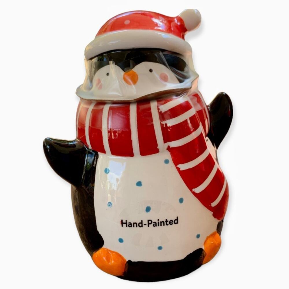 Hand Painted Penguin Christmas Candy Jar